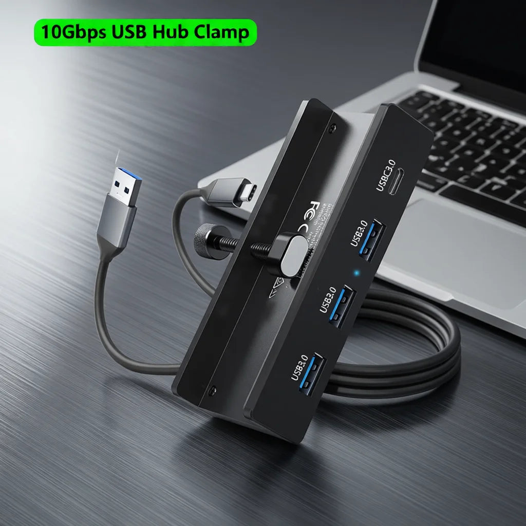 10Gbps USB Hub Clamp USB 3.2 3.0 2.0 Splitter Adapter for iMac MacBook PC