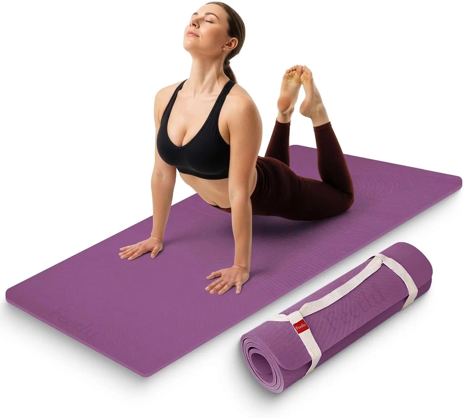 12mm Thick Non Slip Yoga Mat with Carry Strap for Pilates and Floor Workouts